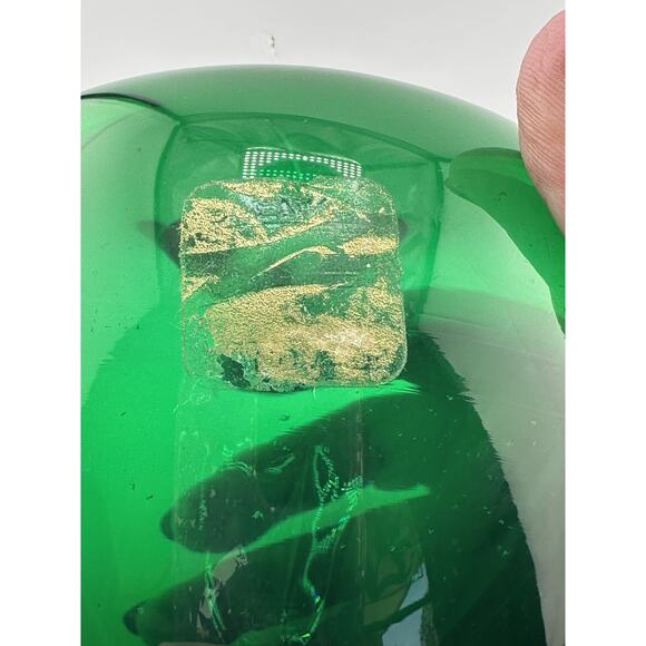 Vintage Blenko Art Glass Emerald Green Apple Paperweight w/ Clear Stem 1960s MCM - Picture 6 of 8